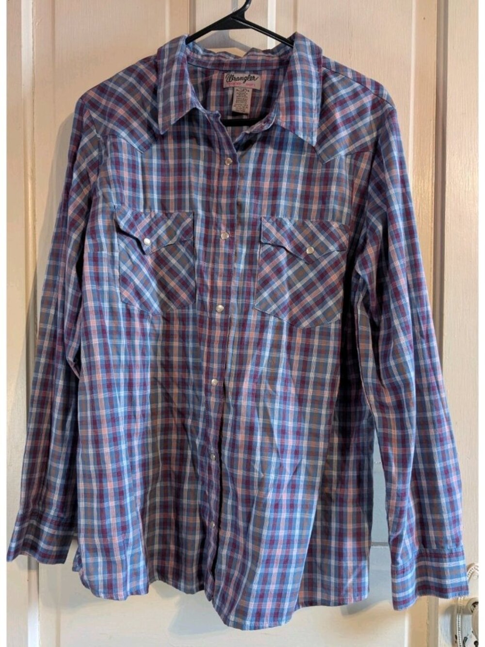 Wrangler Rancher Pearl Snap Plaid Button Up Shirt Size XL -040